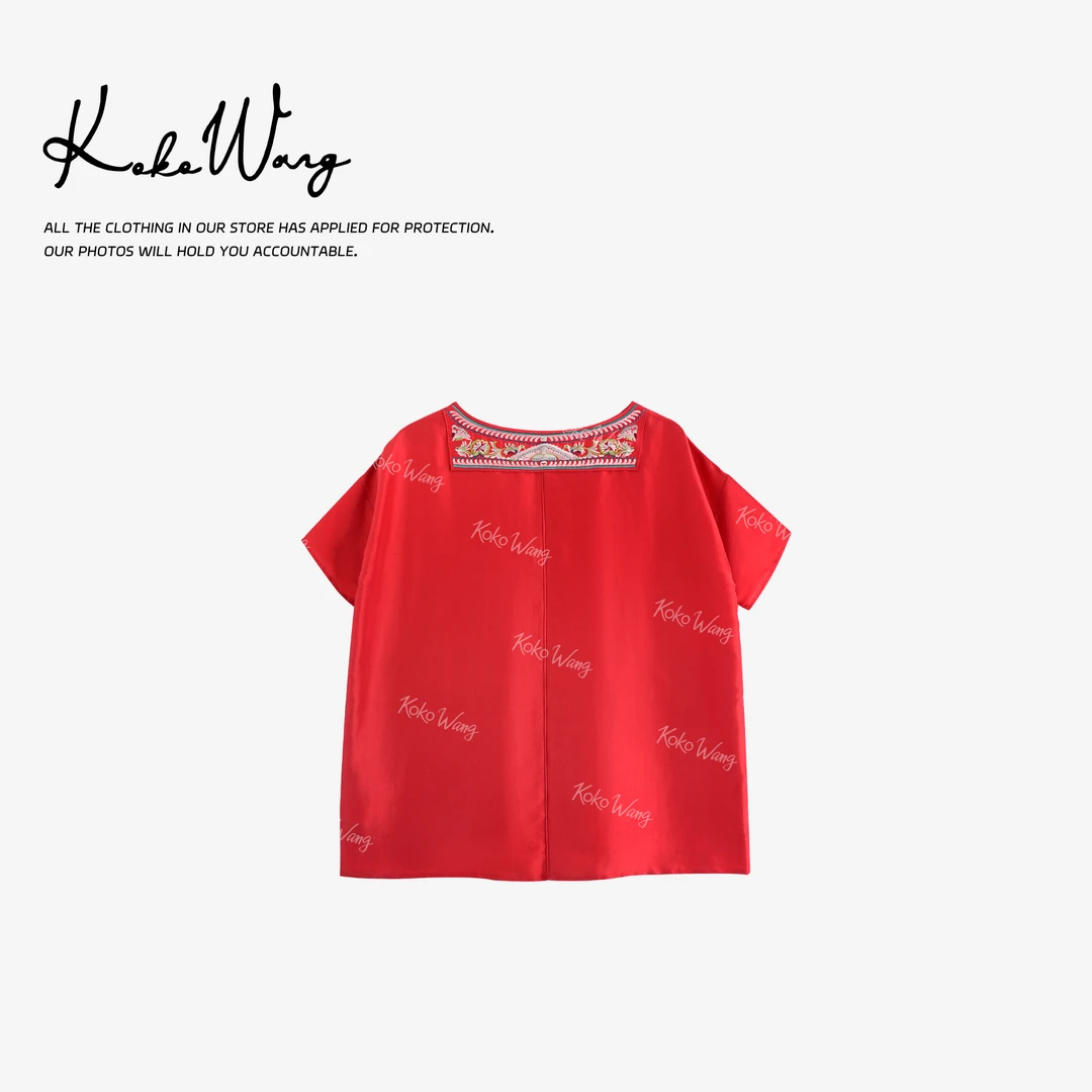 KOKO WANG夏季时尚气质显白19姆米桑蚕丝休闲百搭T恤X5705G12T42