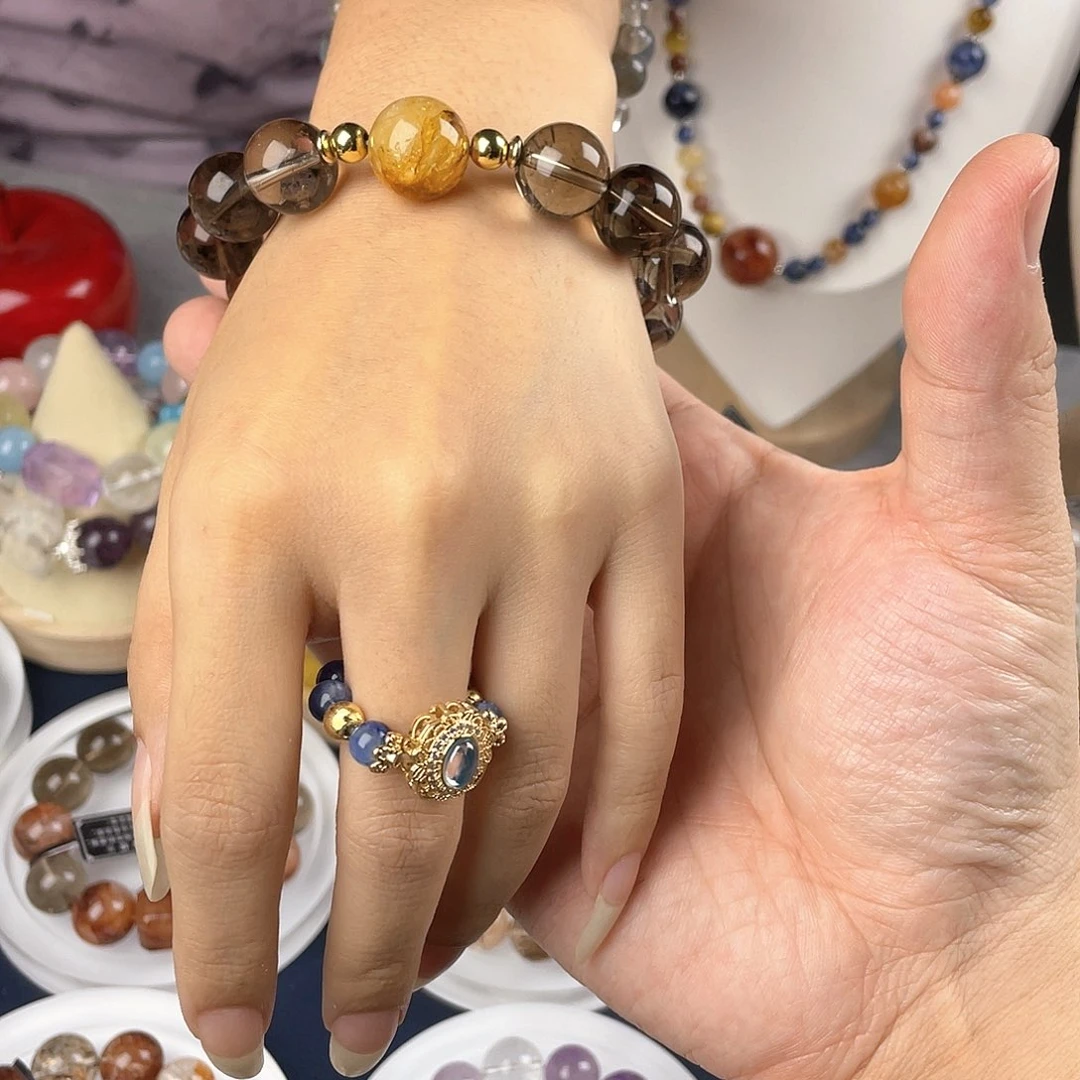 银S925镶嵌手链烟晶