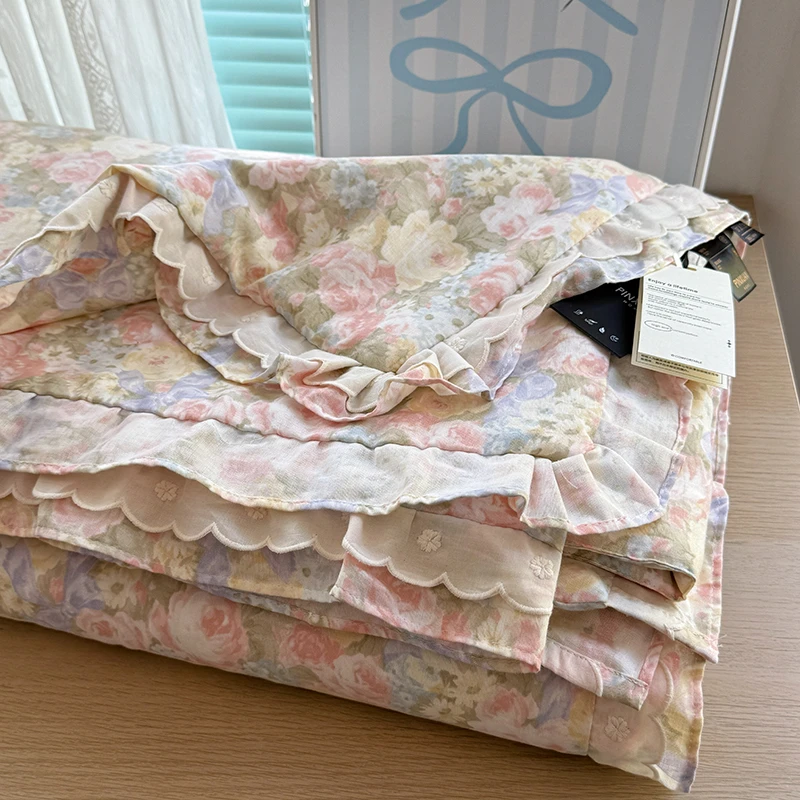 群梦家纺纯棉双层纱夏凉全棉母婴A类纱布空调被子夏凉被四件套