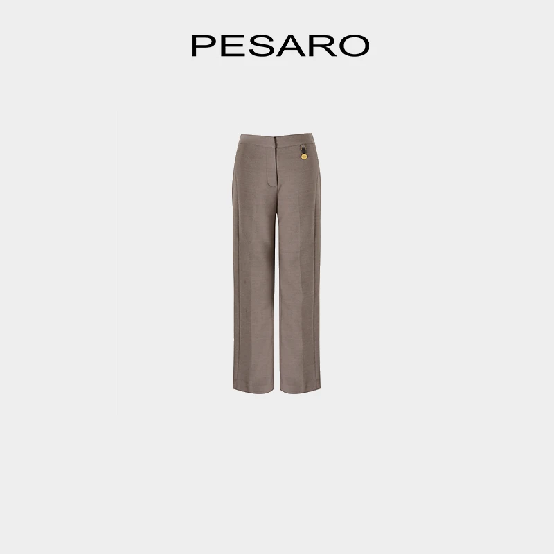 PESARO【星线好物】法式优雅羊毛直筒裤高腰设计金色挂饰气质通
