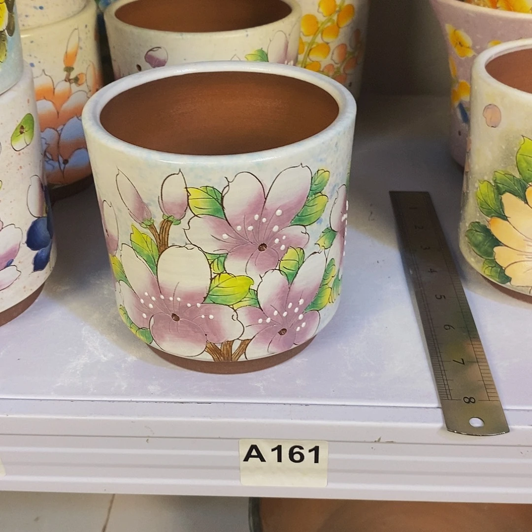 紫砂花盆红陶手绘花盆