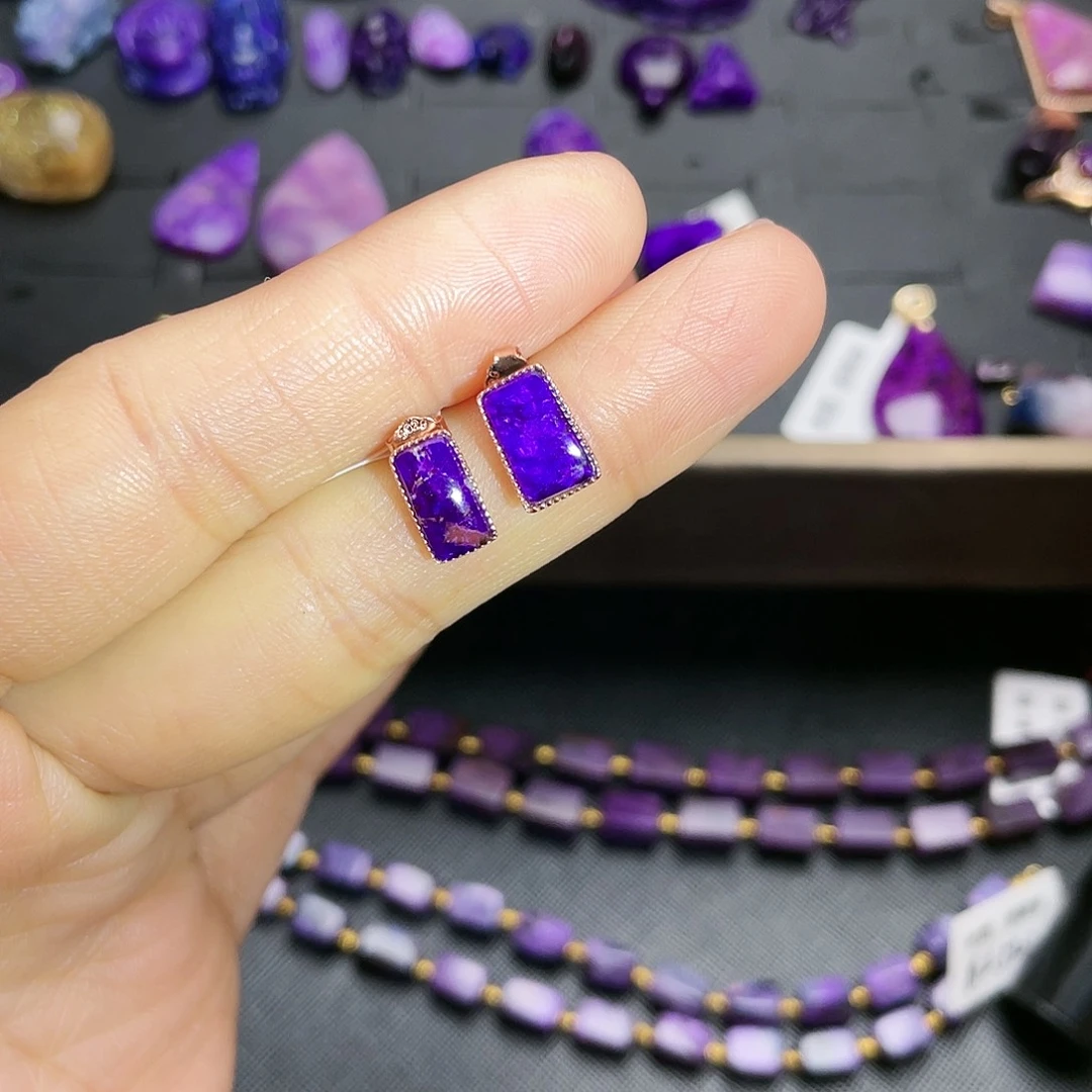 苏纪石（舒俱来）耳钉银S925镶嵌