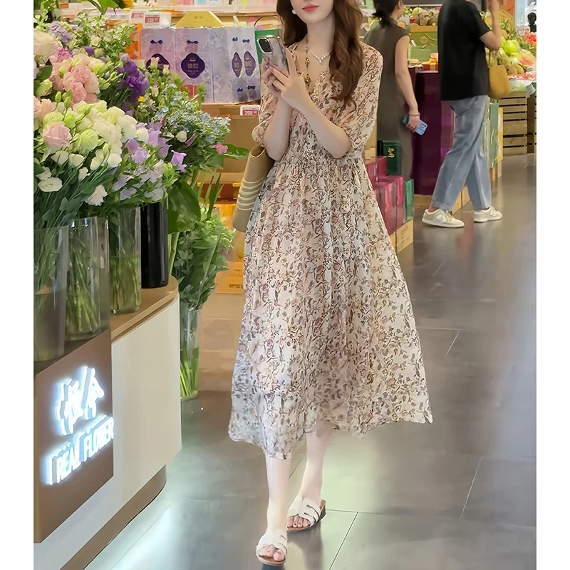 （5372）碎花连衣裙女夏新款今年流行爆款高级感巨好看宽松显瘦长裙