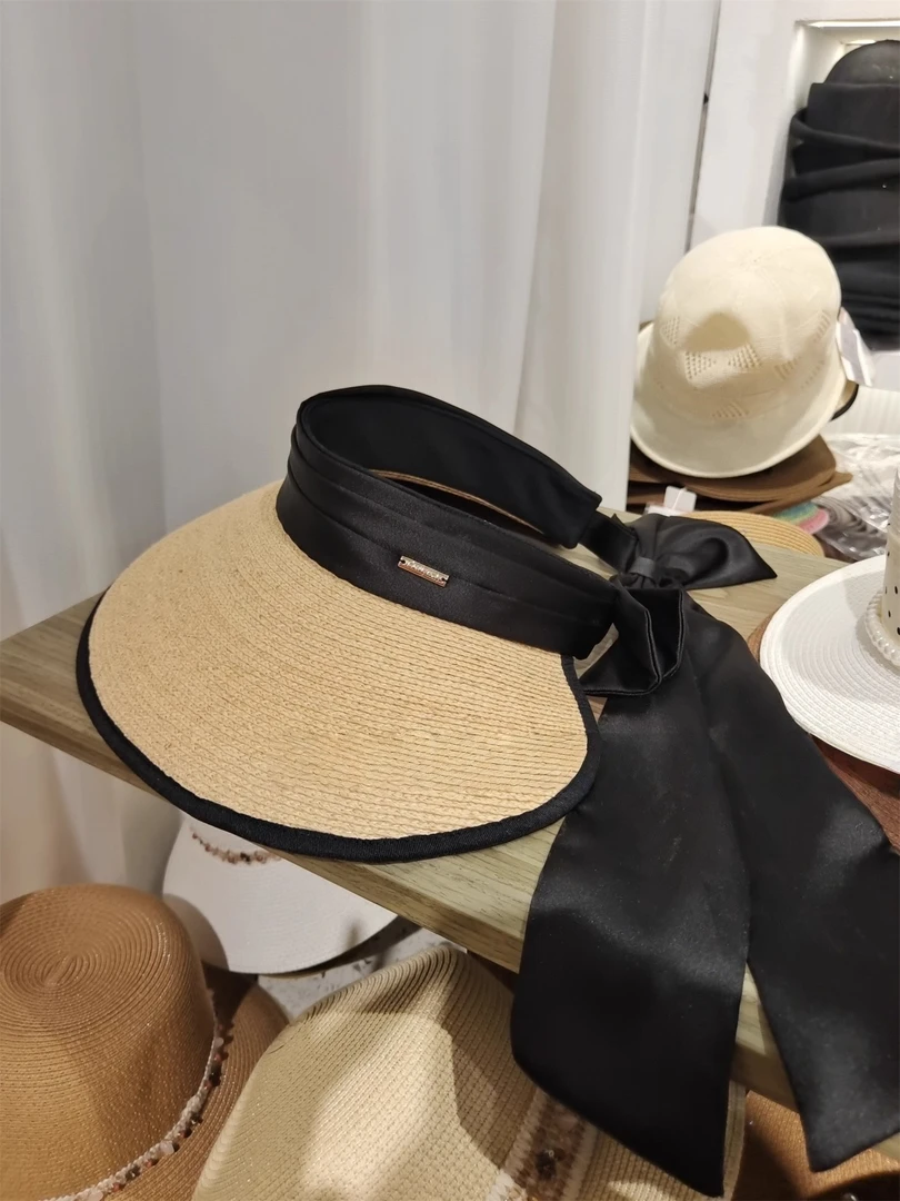 拉菲草帽子女蝴蝶结大檐防晒空顶帽夏季海边度假草帽显脸小防晒帽