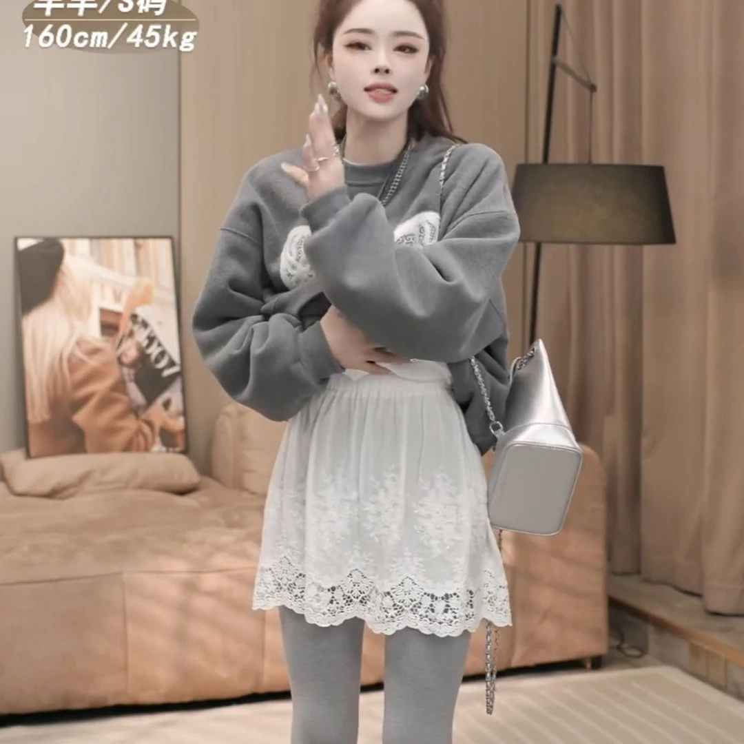 遮臀裙罩秋冬新款遮屁股小屁帘下摆遮臀蕾丝百搭花边半身裙女叠穿