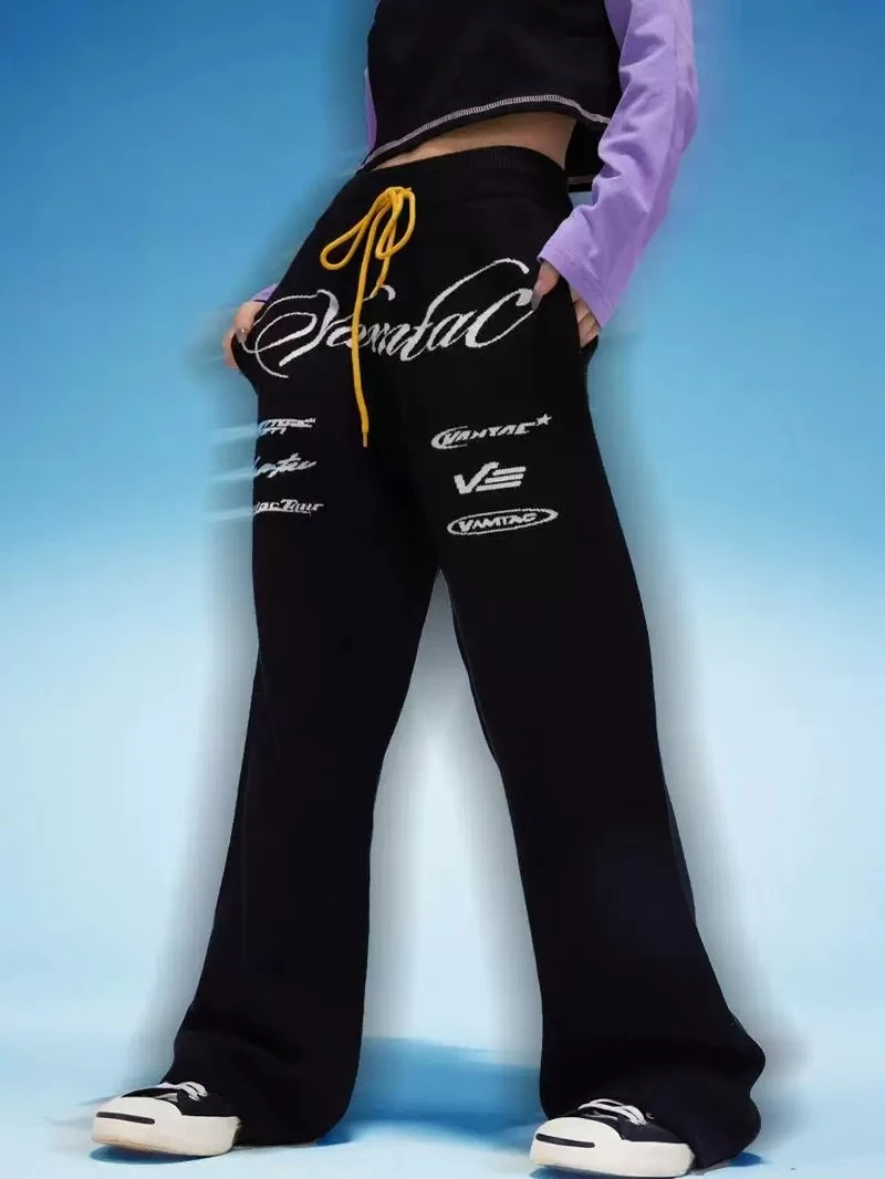 C13-4两色“字母抽绳”松紧腰直筒裤（984）