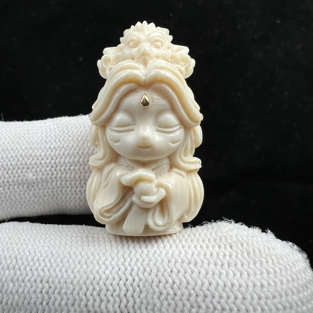 H3064天然猛犸牙 雕刻小龙女17.5*32.3*16.6mm 支持鉴定 假一罚四