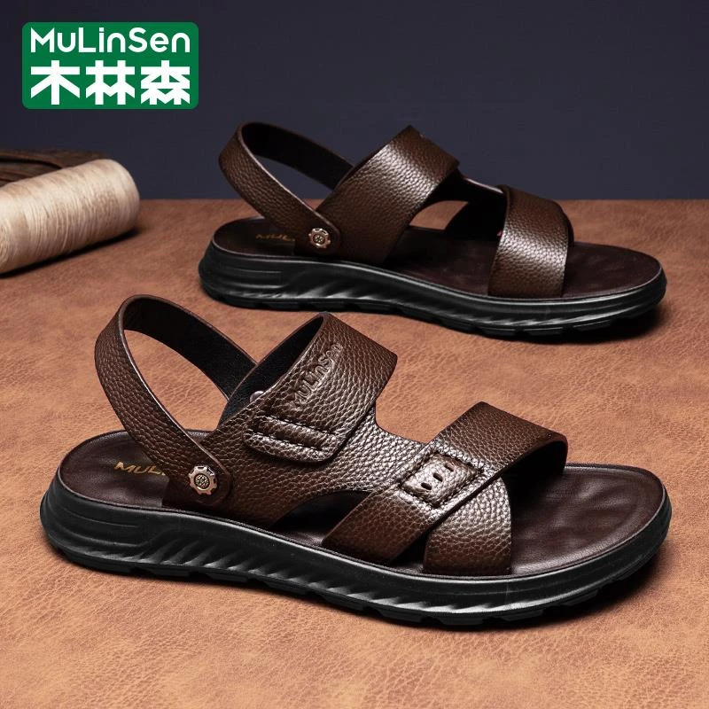 木林森皮凉鞋男夏季2025新款两用休闲开车爸爸户外穿沙滩涉水凉拖
