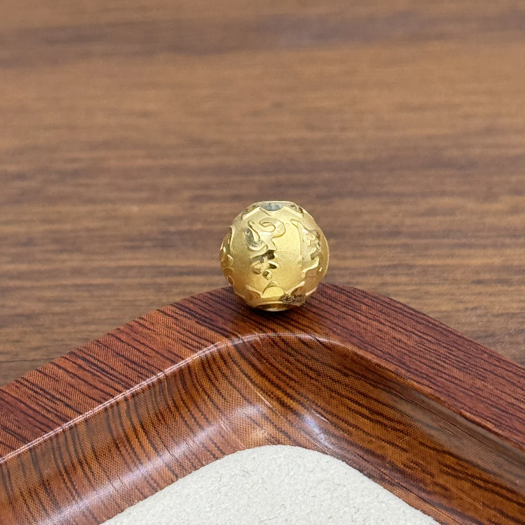 水贝黄金999足金10mm光面六字真言珠DP2243