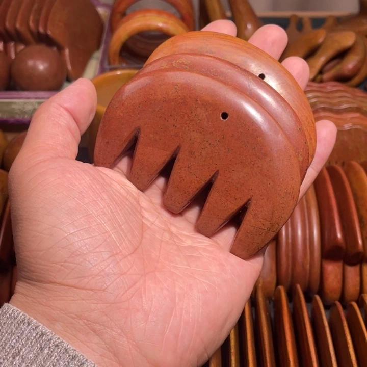 红砭石精品款中号头部按摩梳