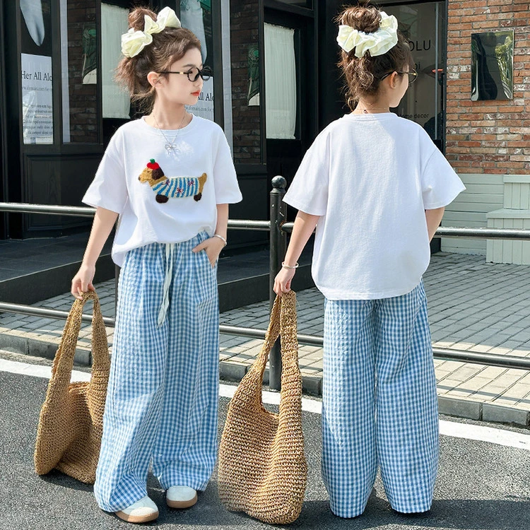 2025夏装女童时尚套装儿童短袖T恤阔腿裤两件套大童洋气夏季休闲