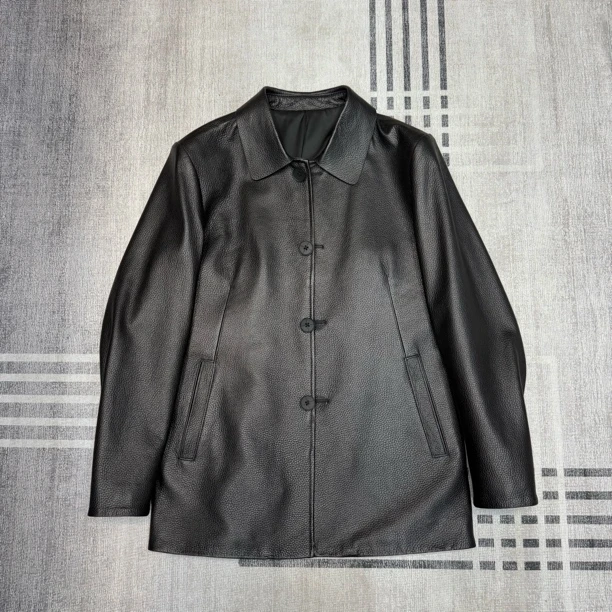 男士真皮皮衣中长款山羊皮商务款翻领夹克