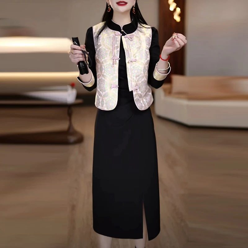 星空精纺新中式国风两件套连衣裙2025春秋季新款时尚复古套装裙子