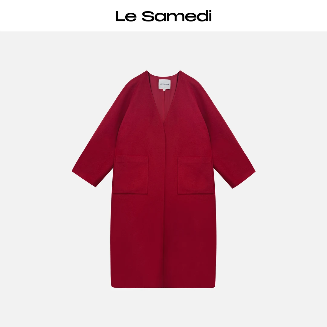 Le Samedi马油叶儿【苏黎红境】極简松弛感无领羊毛呢廓形大衣