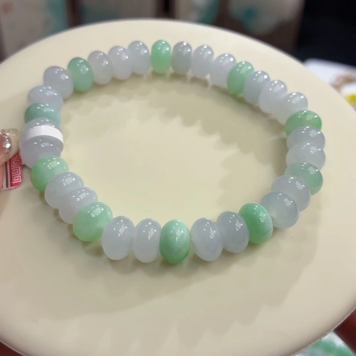 翡翠未镶嵌手链冰胶鼓珠卡8.9
