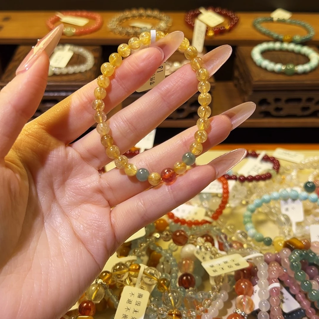 水晶手链银S925镶嵌金发4003