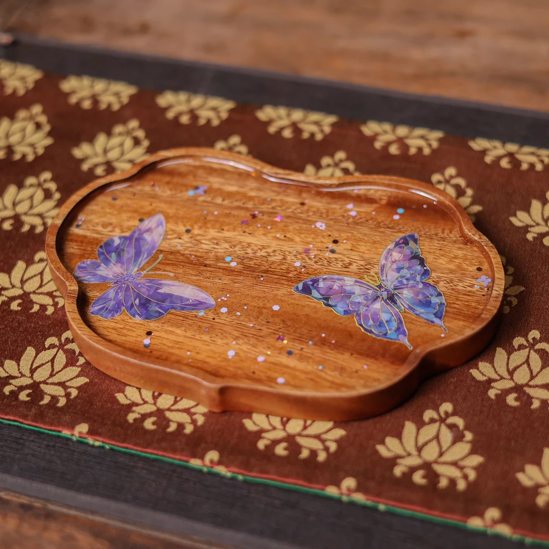 【小田甄陶】大如意双蝶茶盘 20*13.5*1.5（q9454）