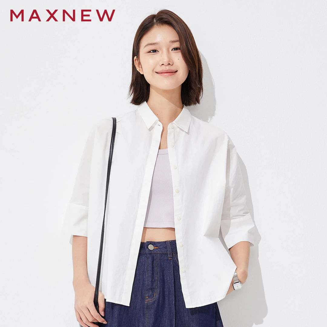 马恩女装2025新款衬衫女宽松休闲百搭上衣外套纯棉衬衣1P2221301