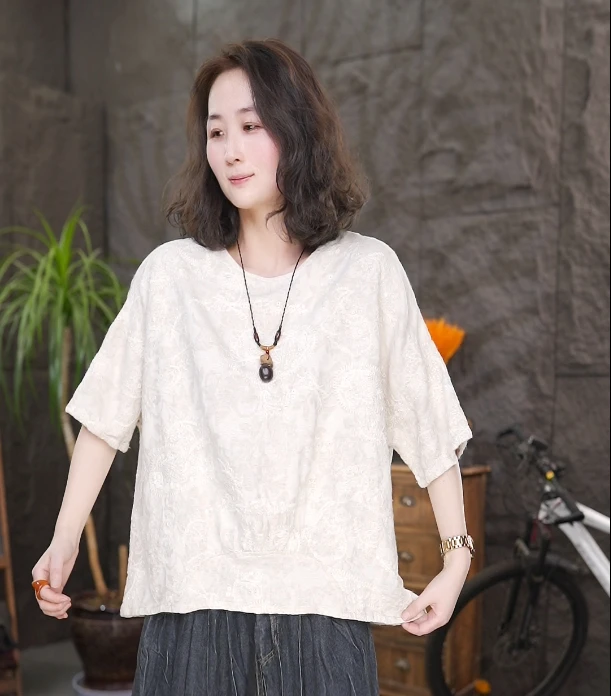 宽松气质款提花百搭T恤女夏轻盈透气上衣女