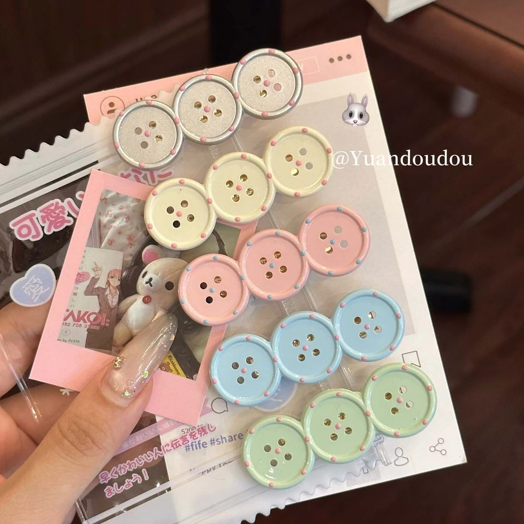 可爱马卡龙波点纽扣发夹鸭嘴夹ins少女心碎发刘海夹边夹发卡发饰