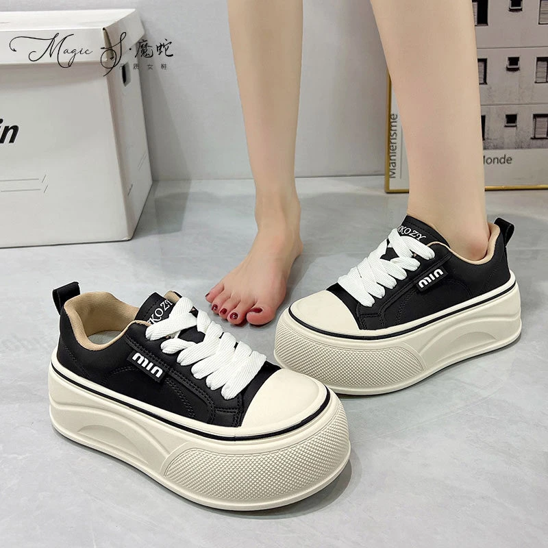 【万达撤柜】超火软皮小白鞋女6cm增高轻便厚底鞋百搭软底运动休闲