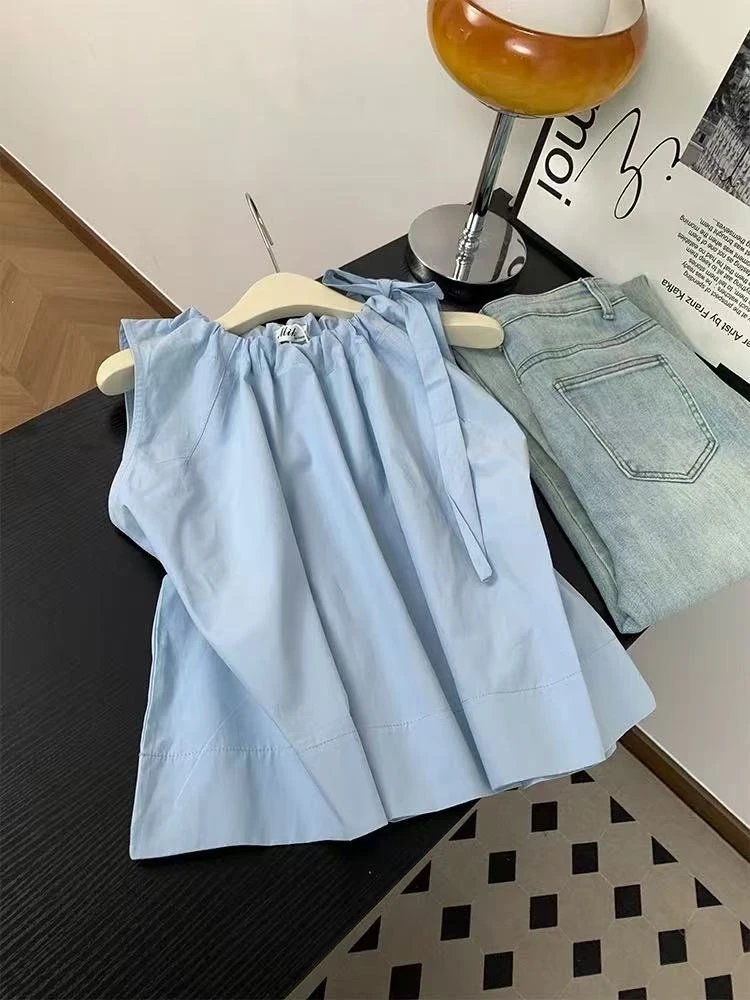 0040-法式复古蝴蝶结绑带无袖背心女夏季设计感宽松显瘦*406-157