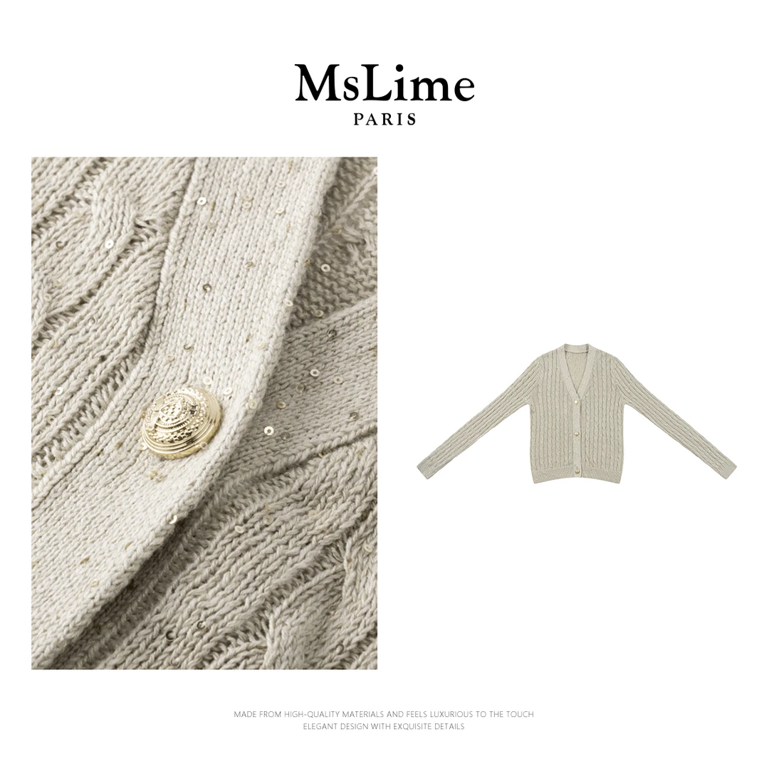 王嬛嬛MsLime25年新款【杏野】100%亚麻纯色百搭毛织外套 HD2C0567