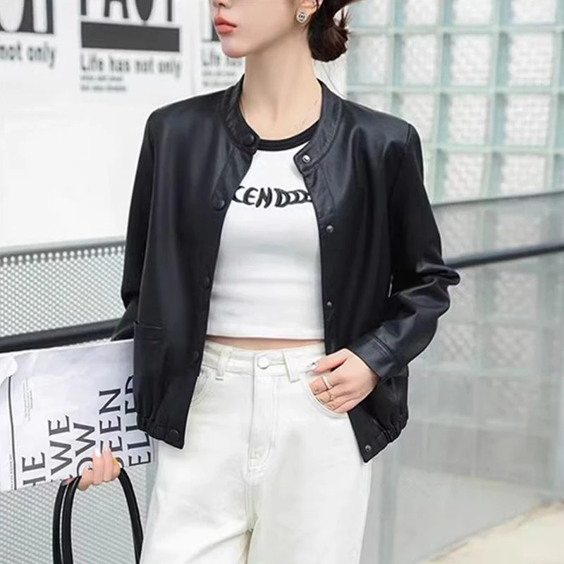 小个子皮衣短款女2025春秋季新款机车皮夹克网红韩版宽松大码外套