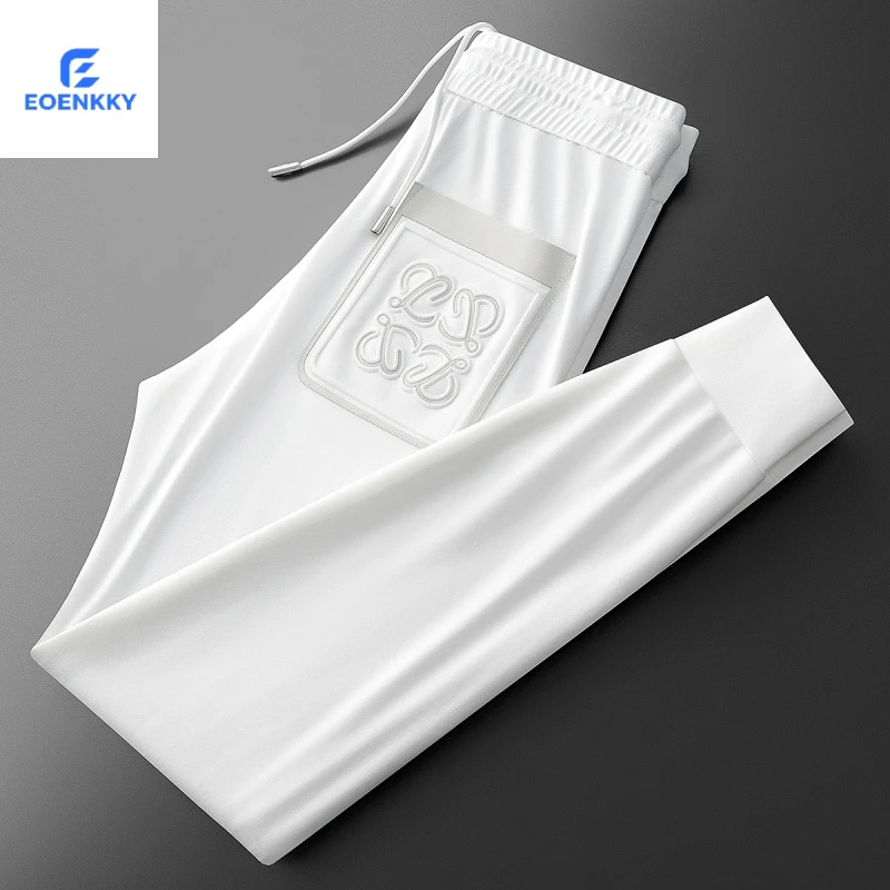 EOENKKY高端轻奢时尚夏季薄款男士冰丝休闲直筒修身弹力小脚卫裤