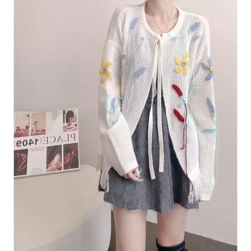 【100山羊绒】轻奢250321-重工时尚纯手工钩花立体花卉针织外套
