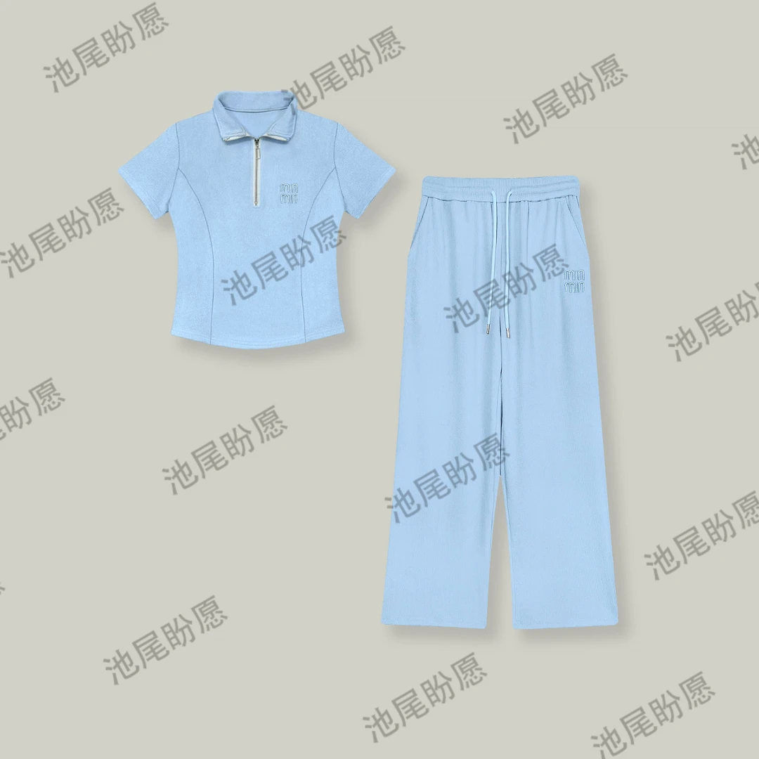 时尚设计感半拉链字母刺绣两件套女2025夏季新款休闲气质减龄套装