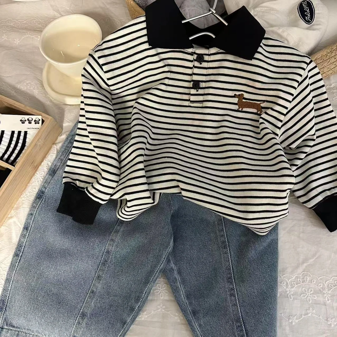 韩系春款儿童长袖polo衫新款2025翻领