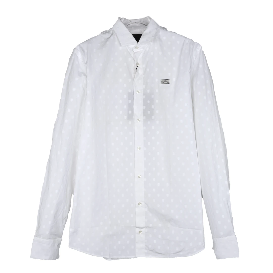 PHILIPP PLEIN 男士提花休闲长袖衬衫经典白色纽扣领HM33270701