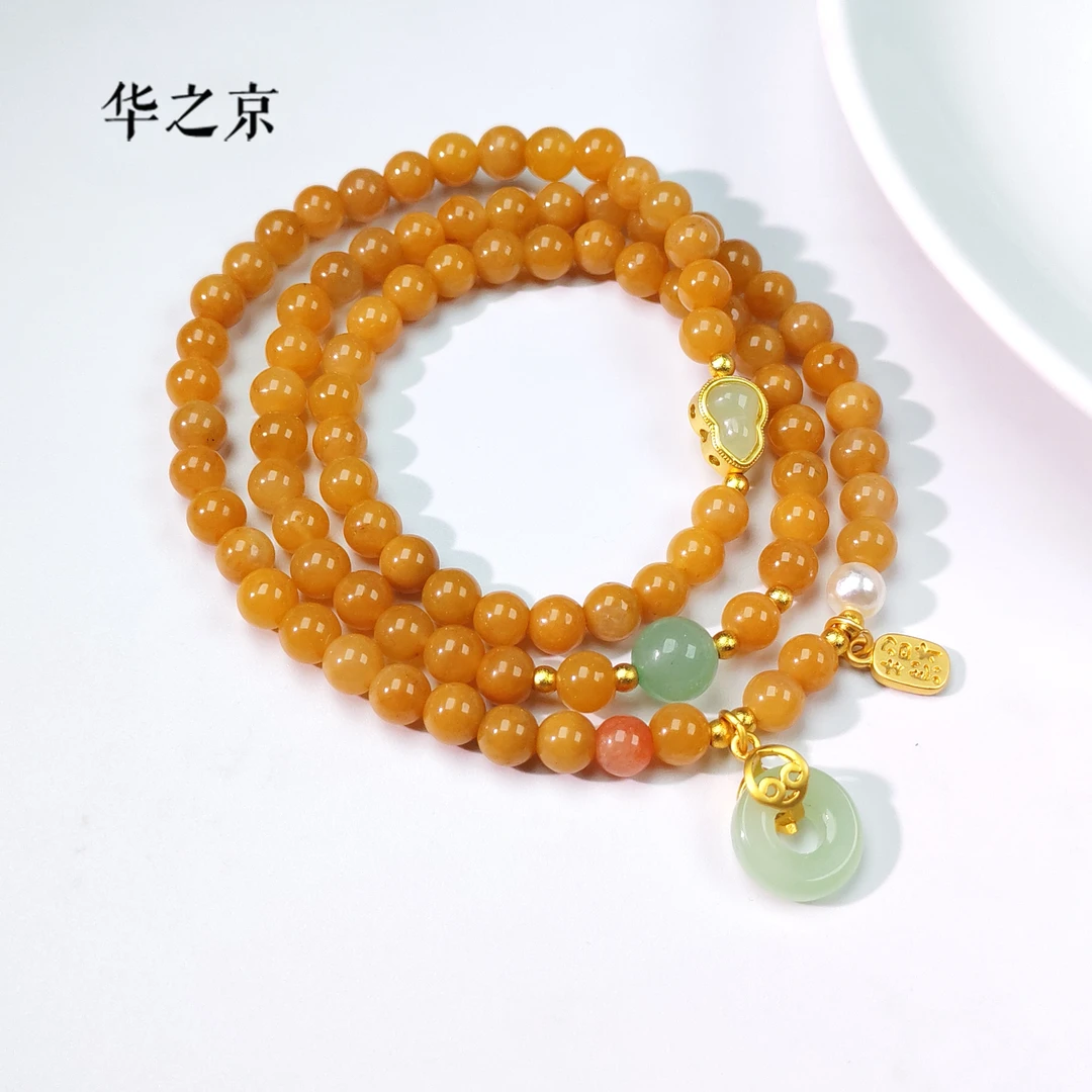 【华之京】天然金丝玉多圈手串鸡油黄6mm圆珠H3306