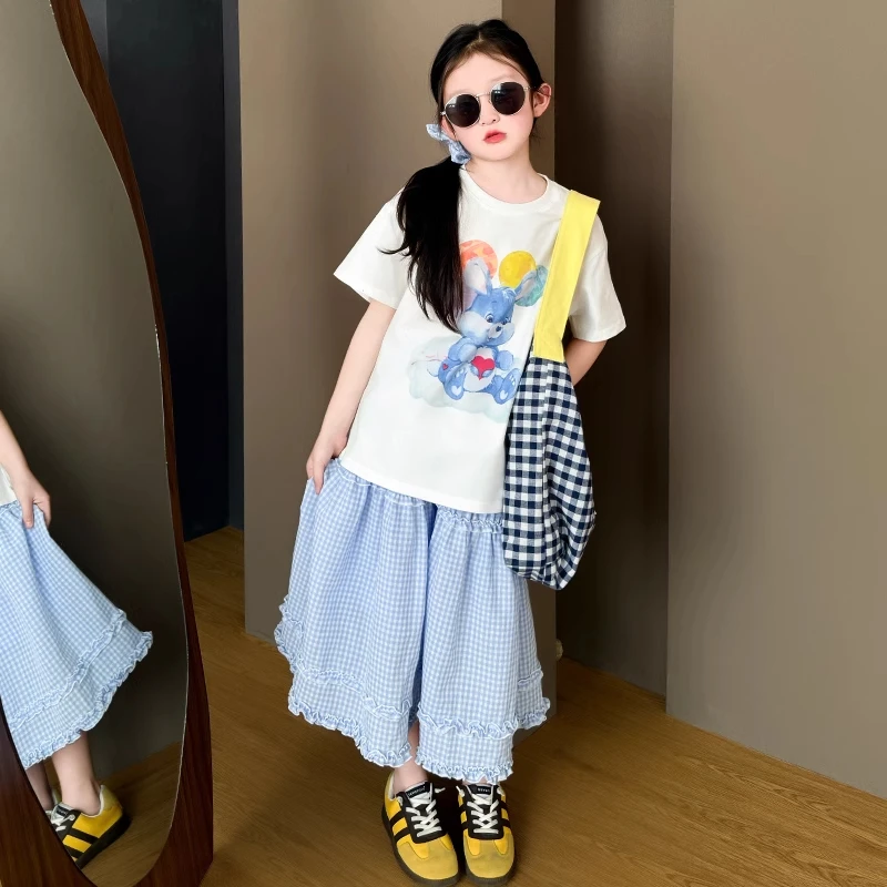 女童夏季套装2025新款儿童时髦洋气夏装大童短袖T恤半身裙两件套