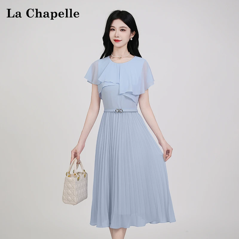 【拉夏贝尔】夏季法式设计感显瘦松紧腰短袖连衣裙