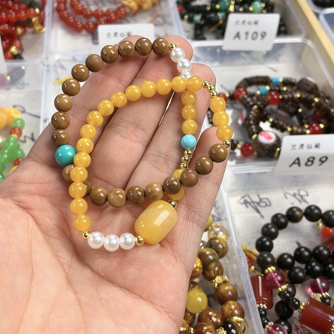 檀香木手串银S925镀金镶嵌