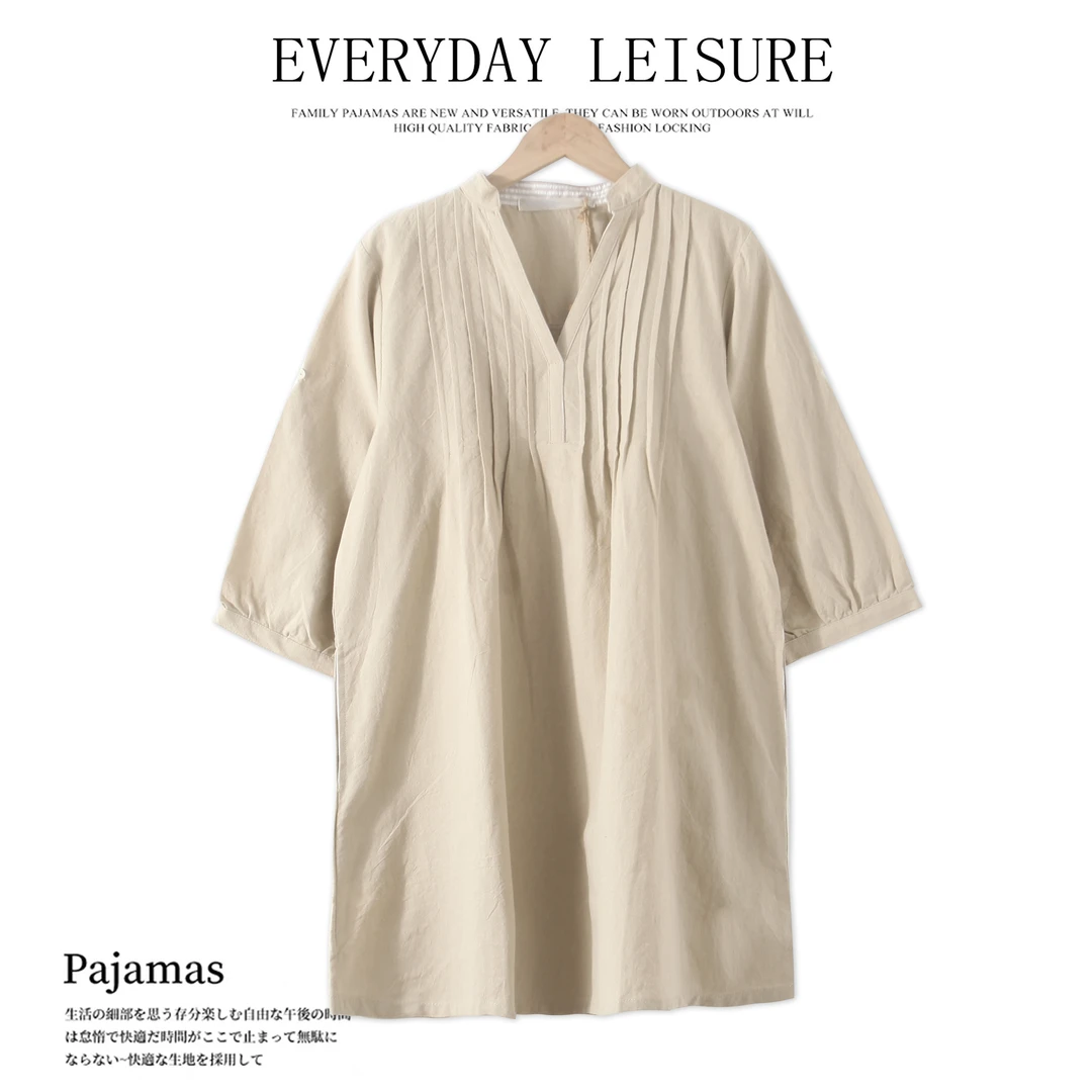 夏季女士纯色连衣裙V领衬衫裙中长款显瘦简约01258舒适透气