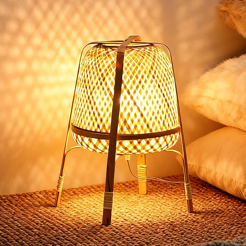 异丽竹编台灯民宿客厅藤编禅意落地灯编织新中式卧室床头灯