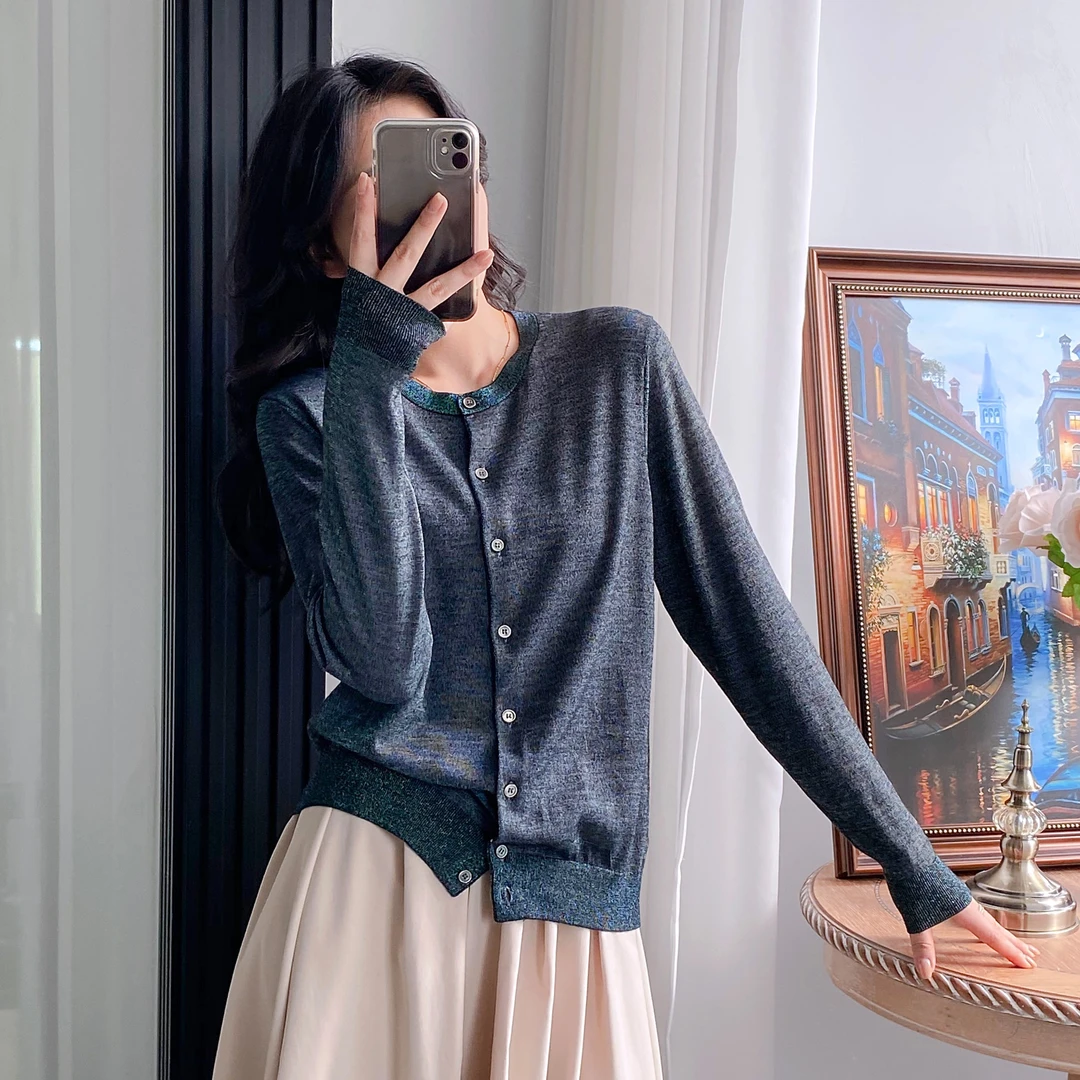 藏里羊【新西兰纱】变色龙100支精纺羊毛衫时尚开衫M0975