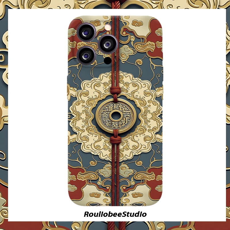 花云铜钱适用苹果17/16promax菲林手机壳华为oppo小米15vivo硬壳