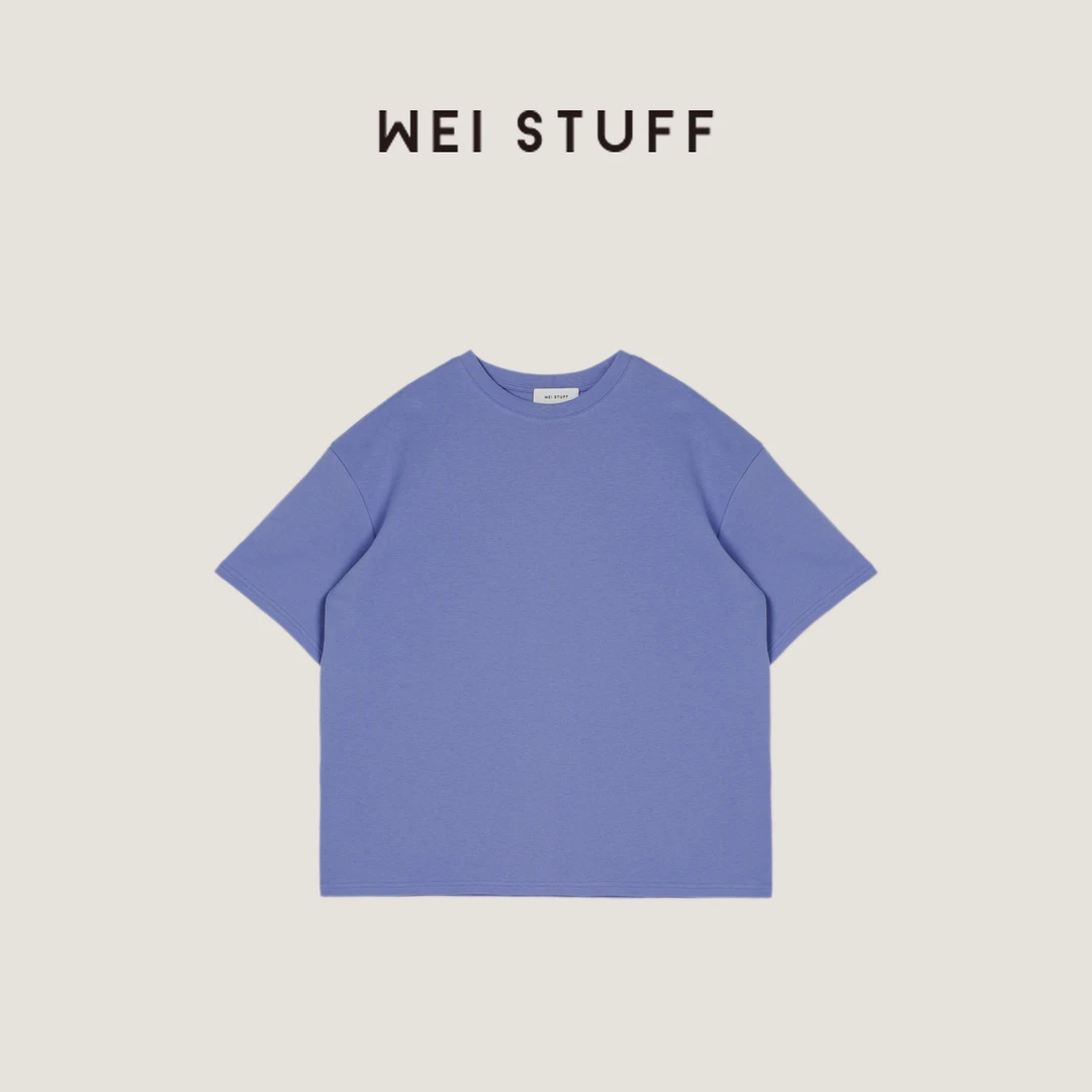 WEI STUFF 悠然公式通勤出行极简百搭圆领宽松短袖莫奈蓝T恤 9054