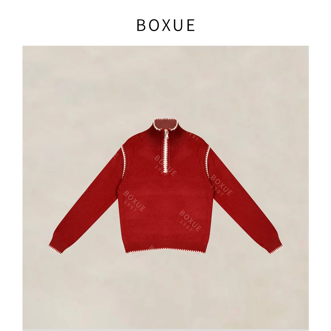 BOXUE“恒温毛衣”2025秋冬高级感明线100羊毛毛衣#251122MY6878