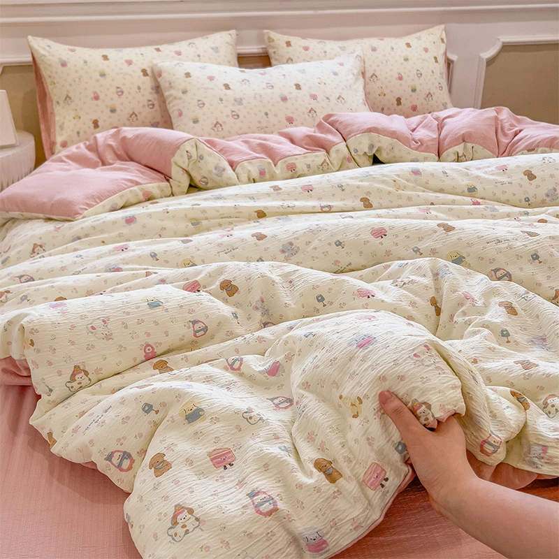 双层纱床上四件套2025新款亲肤裸睡宿舍被套床单床品三件套1.5米