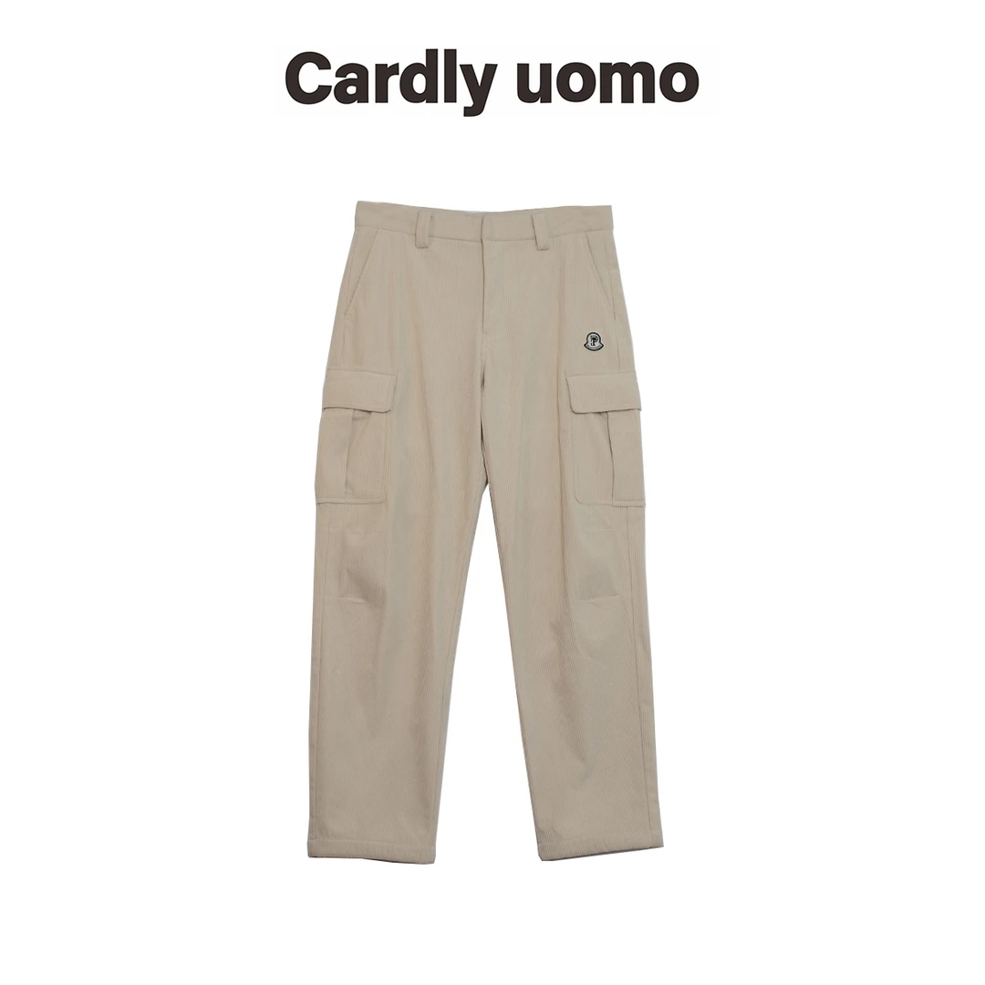 秋冬灯芯绒口袋徽章直筒男休闲裤青年时尚流行欧货高端品牌工装裤