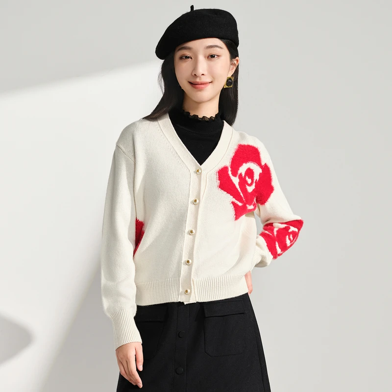 【专享】慵懒氛围感羊毛提花针织开衫毛衣外套DOUBLOVE贝爱冬季新款