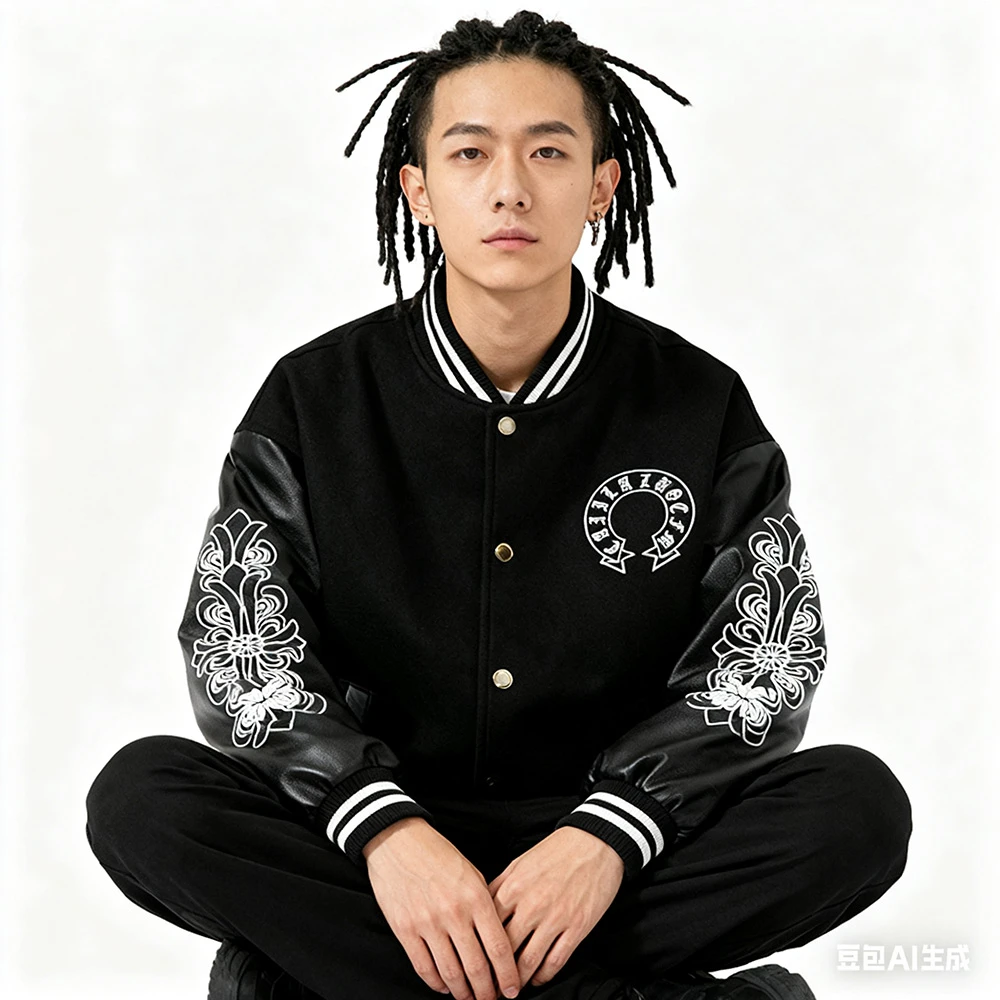 十字克罗心哥特潮流棒球服情侣款秋冬季运动风厚款时尚字母美式