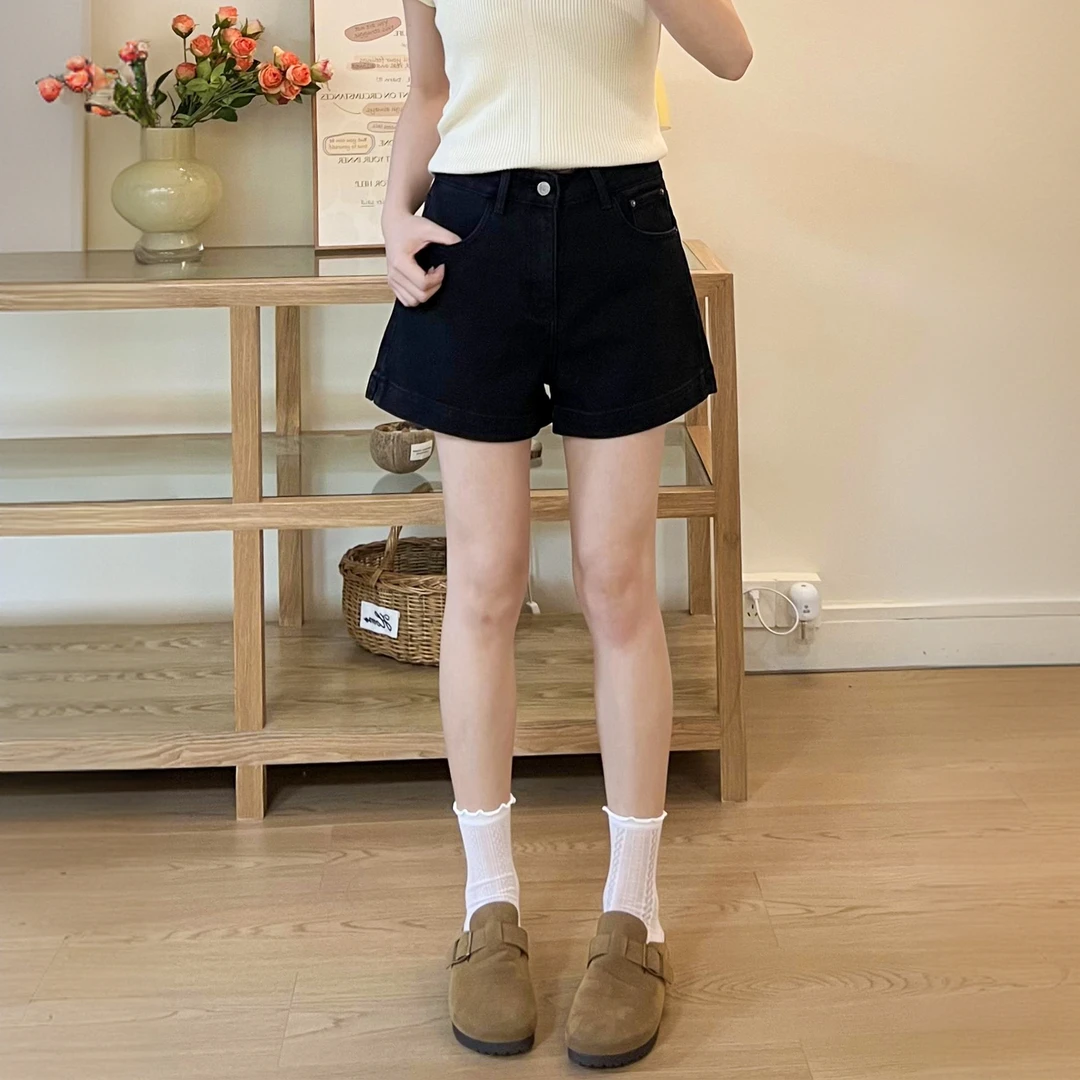 高腰显瘦牛仔短裤外穿黑色韩版夏季宽松百搭微胖女孩分叉五分热裤