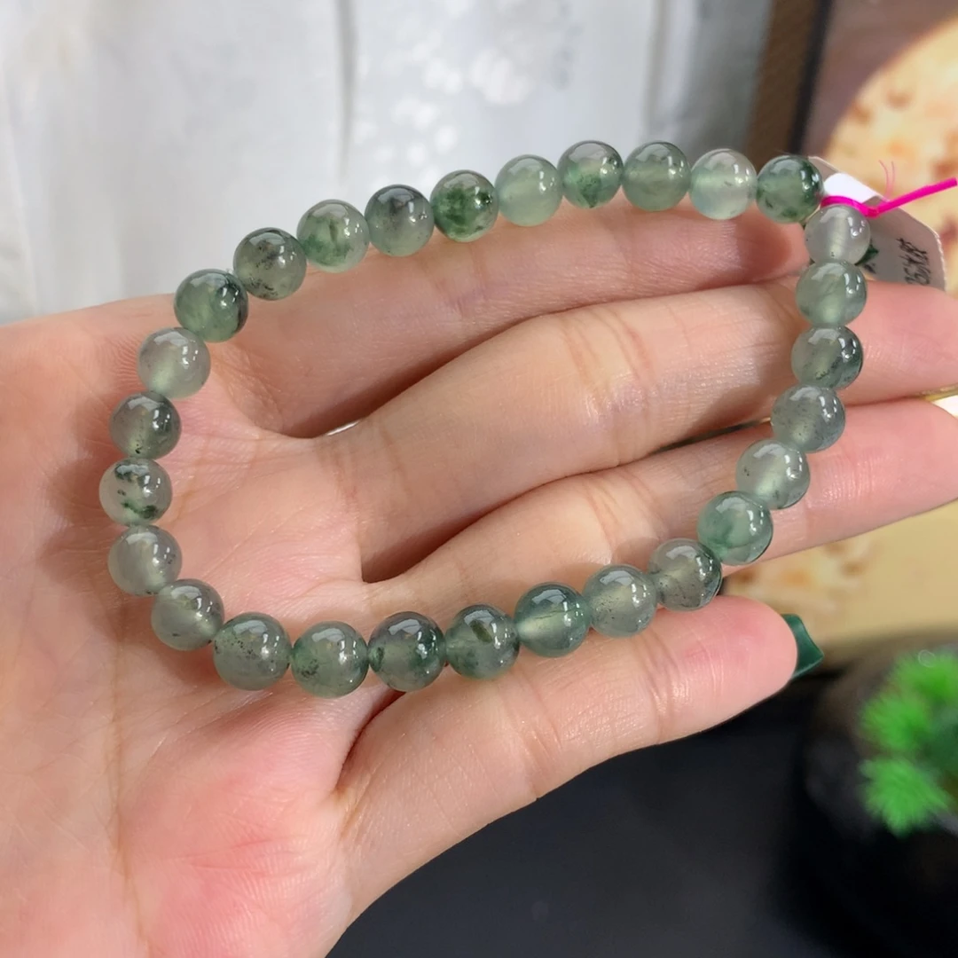 翡翠未镶嵌手串卡6.3冰种乌鸡飘花手串