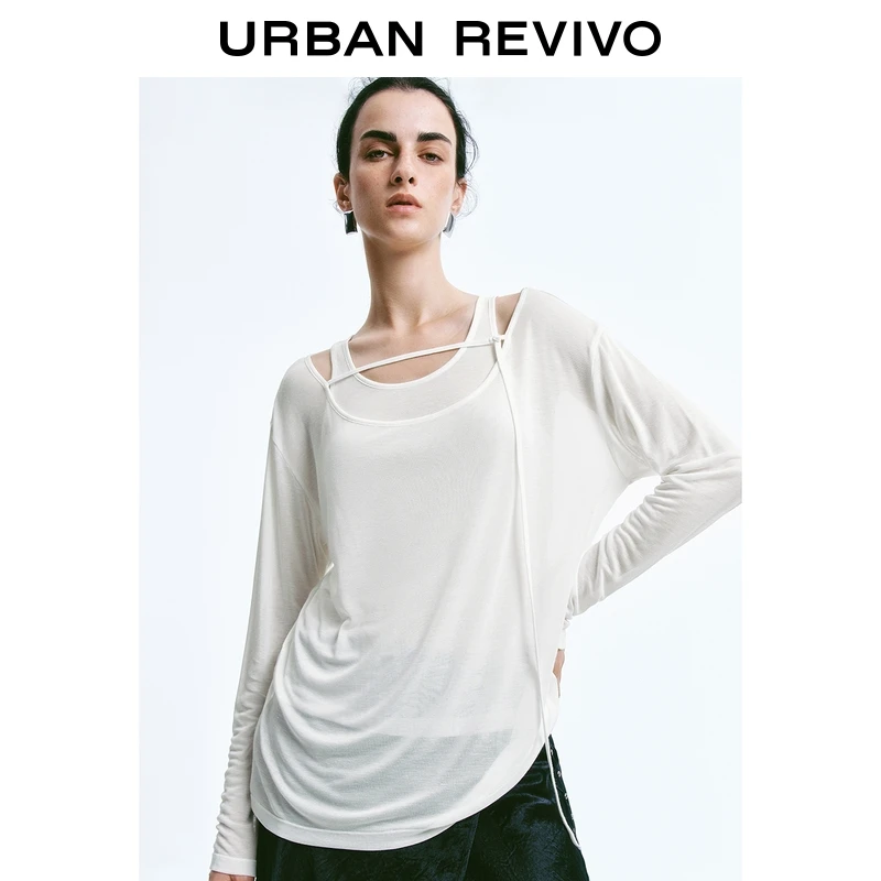 UR2025夏季新款女装简约欧若风两件式长袖T恤UWJ450054